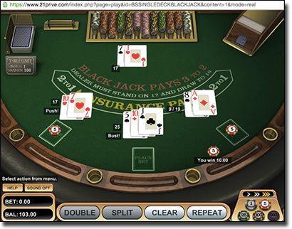 BetSoft blackjack at 21Prive