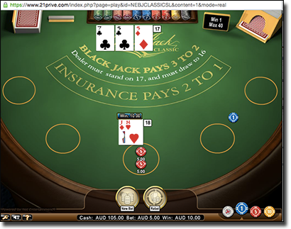 Classic NetEnt Blackjack at 21Prive Casino